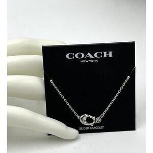 COACH Chubby C Logo Crystal Charm Signature Women’s Slider Bolo Bracelet New